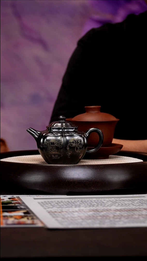 茶壶紫砂PCF35筋纹四方潘氏石黄220cc