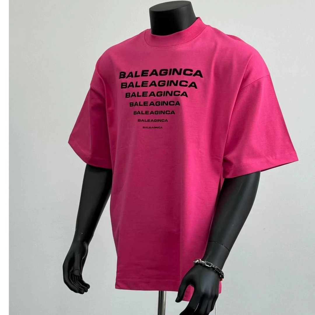 立体英文厚板 重磅夏季男2025新款高级感宽松潮牌红色纯棉短袖t恤