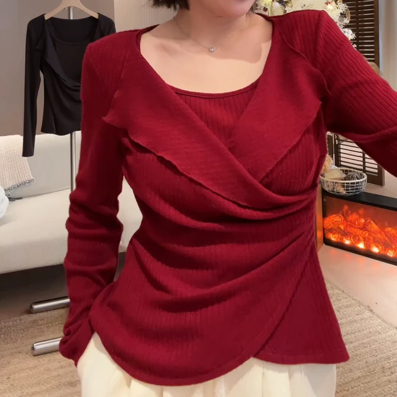 秋冬新款设计感花边假两件时尚百搭长袖上衣LK2501103