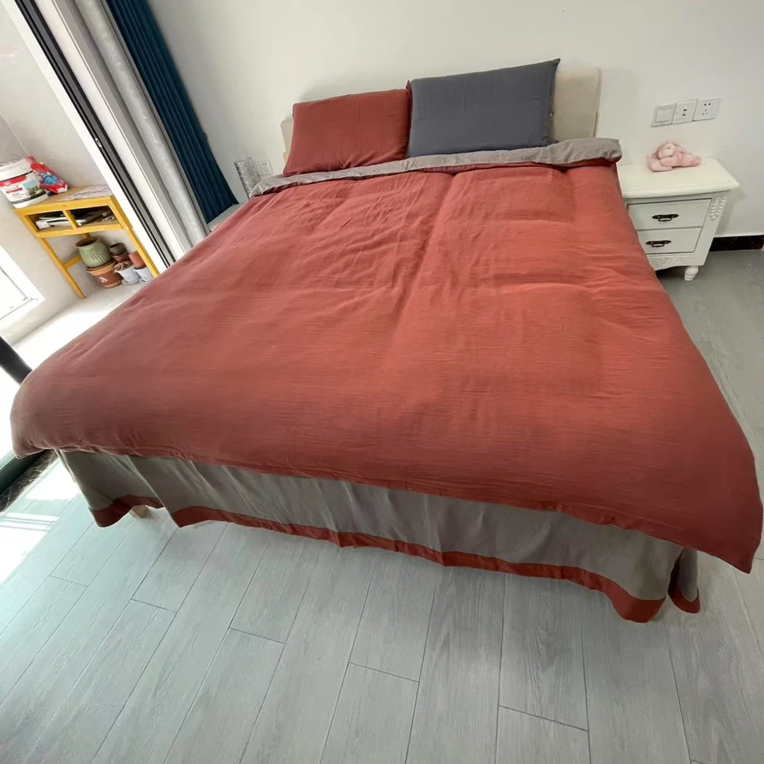 40支【贴边圆角四件套】纯棉色织提花双层纱A类母婴级四季通用