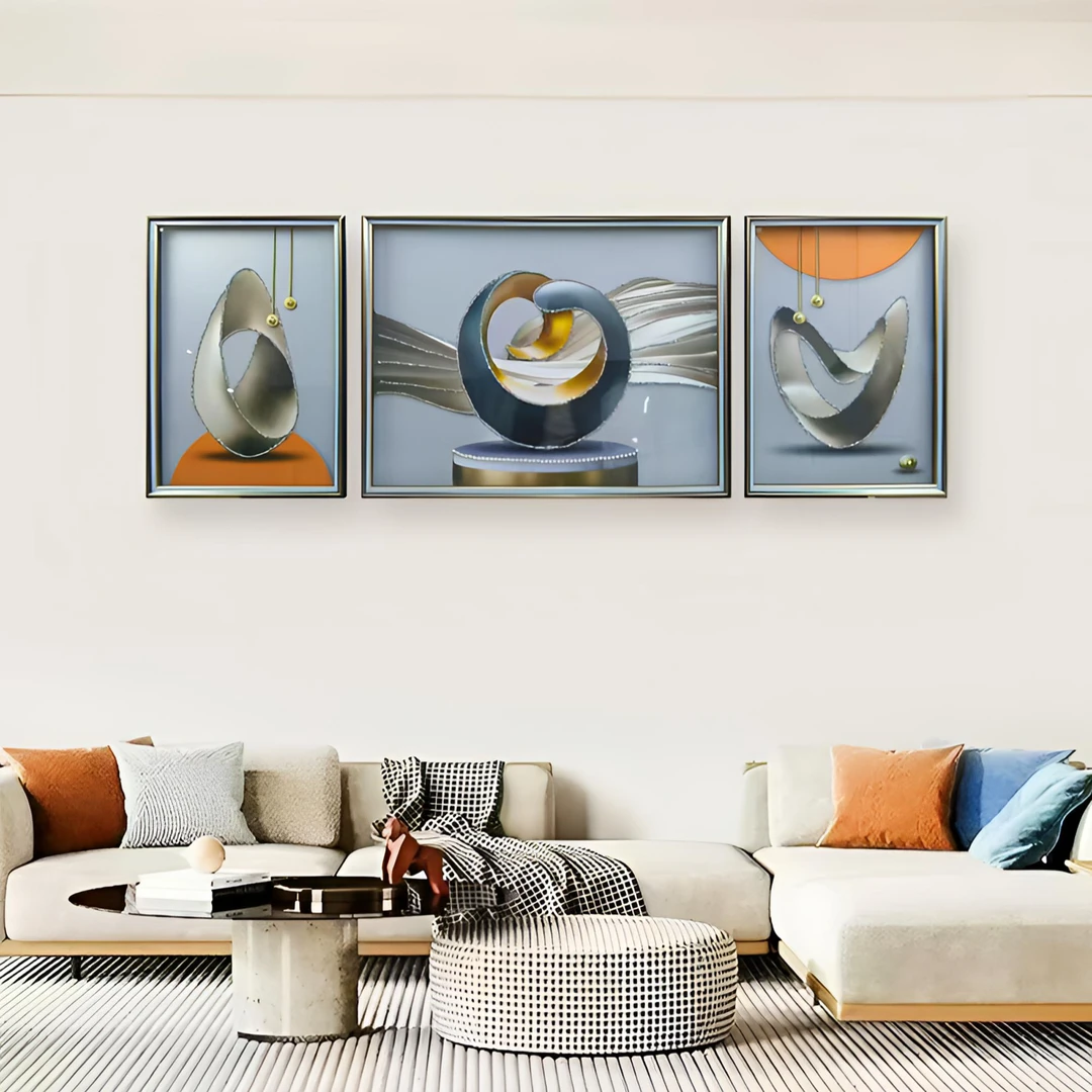 钢化玻璃【筑梦空间】客厅沙发背景墙免打孔客厅现代画装饰画挂画