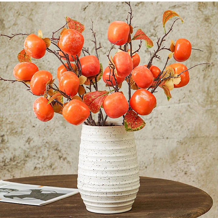 仿真柿子柿柿如意果实树枝假花摆件客厅新年装饰摆设插花花束干花