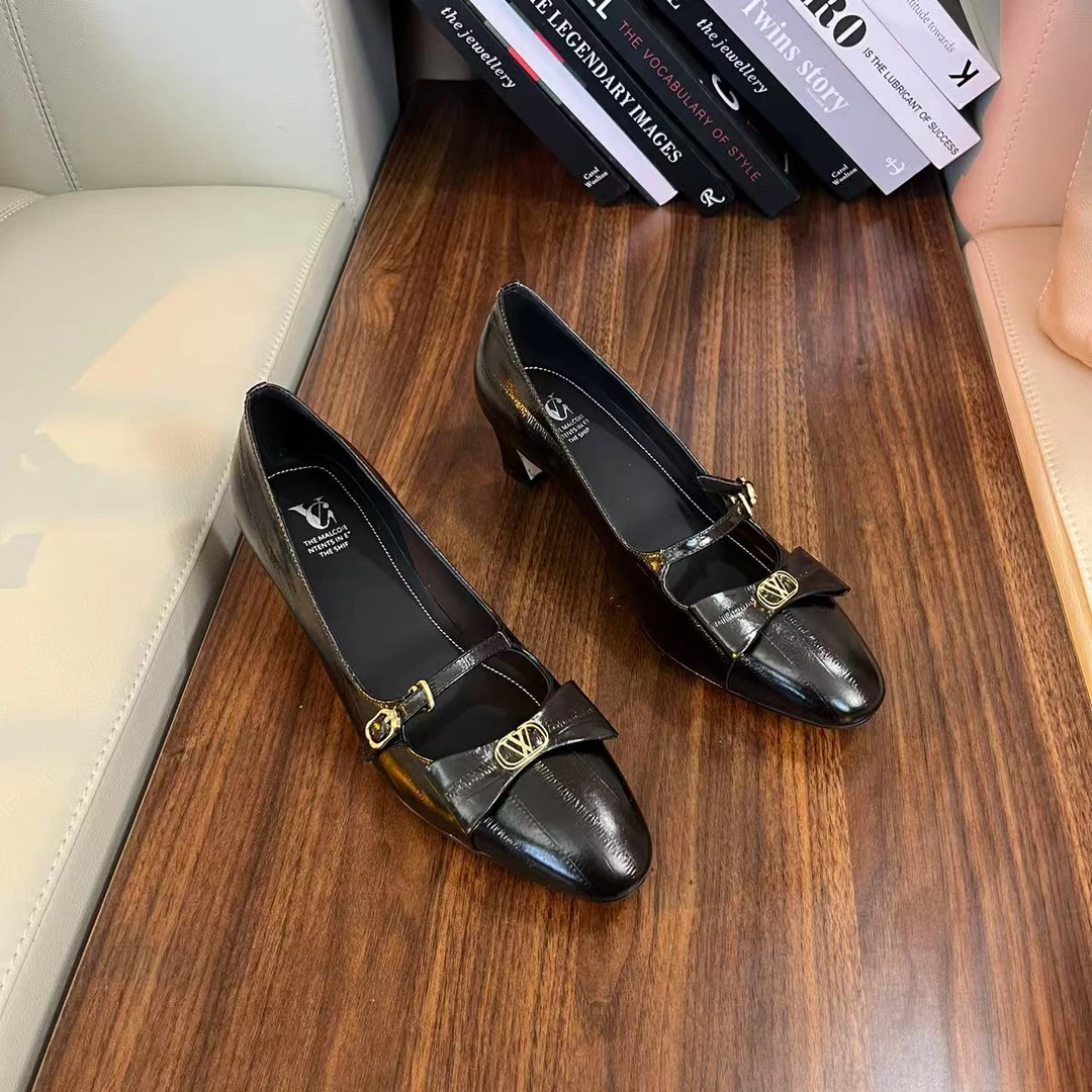 范戈希跟4cm牛羊皮猫跟春浅口单鞋方头气质时尚百搭单鞋买1赠3