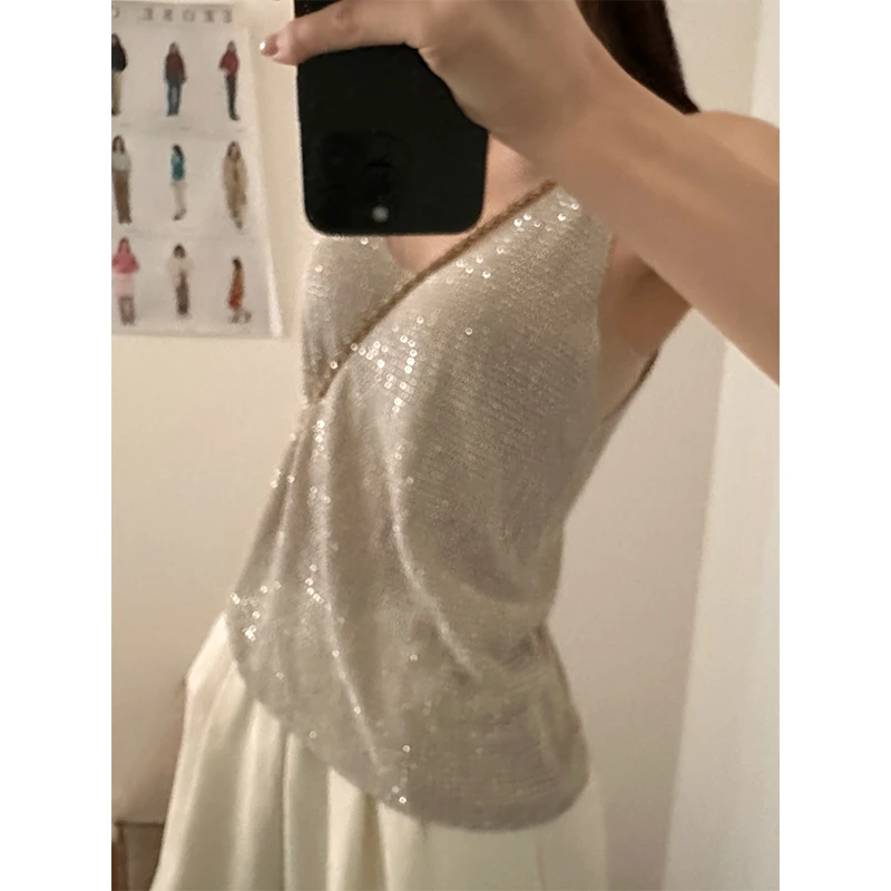 48H【钻石blingbling】加长V领吊带女夏季百搭时尚背心上衣 SU271