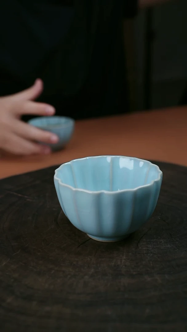 汝瓷 天青花口杯