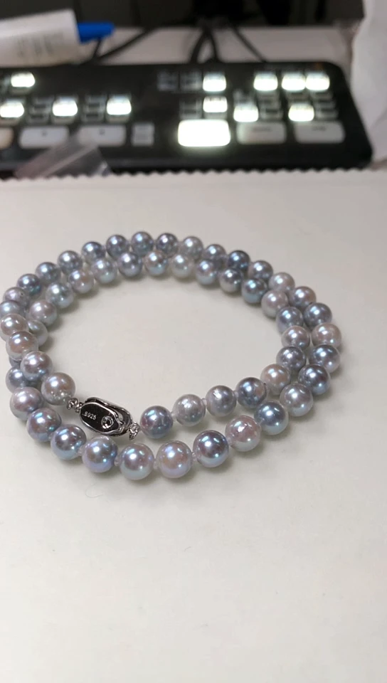 【闪购商品】海水珍珠项链银S925镶嵌7-8真多麻满串