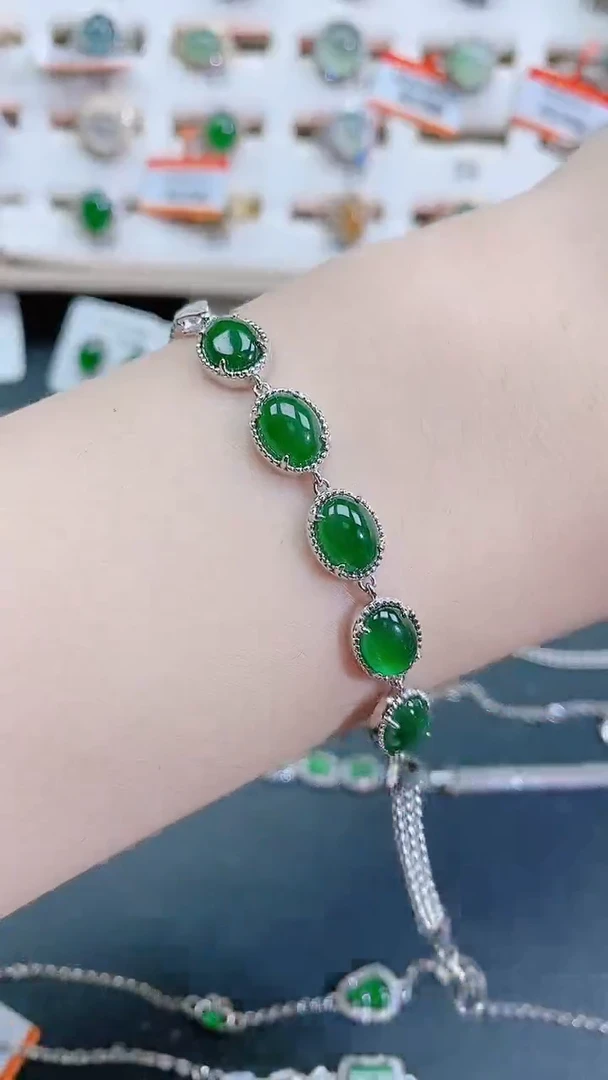 银S925镶嵌手链翡翠天然翡翠