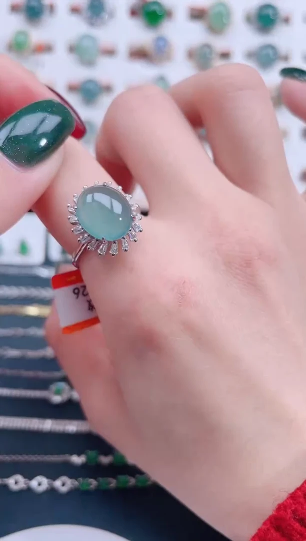 银S925镶嵌戒指翡翠天然翡翠