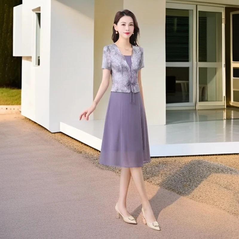 8827#紫【木兮兮专属】2025年夏新款气质时尚百搭显瘦中长款连衣裙