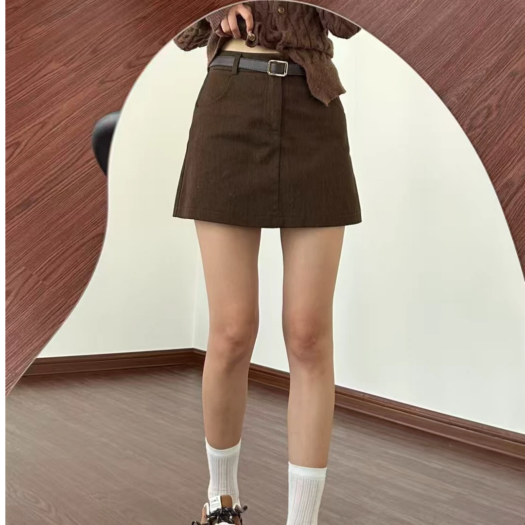 半身裙大码胖mm显瘦遮肉咖色女秋冬款高腰显瘦a字包臀牛仔短裙子