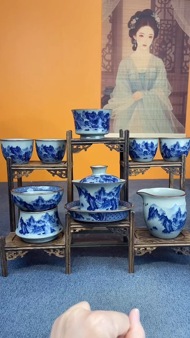 陶瓷景德镇釉下青花八件套＋壶