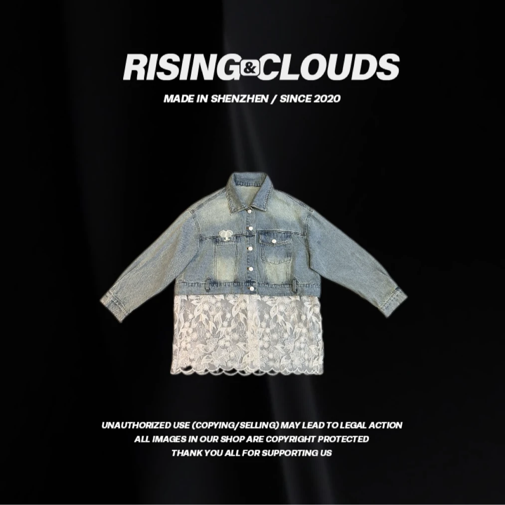 RISING&CLOUDS小云姐【香晴】舒适早春欧若风蕾丝牛仔外套030088