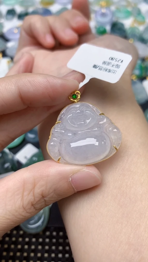 颈饰18K金镶嵌翡翠天然缅甸A货翡翠