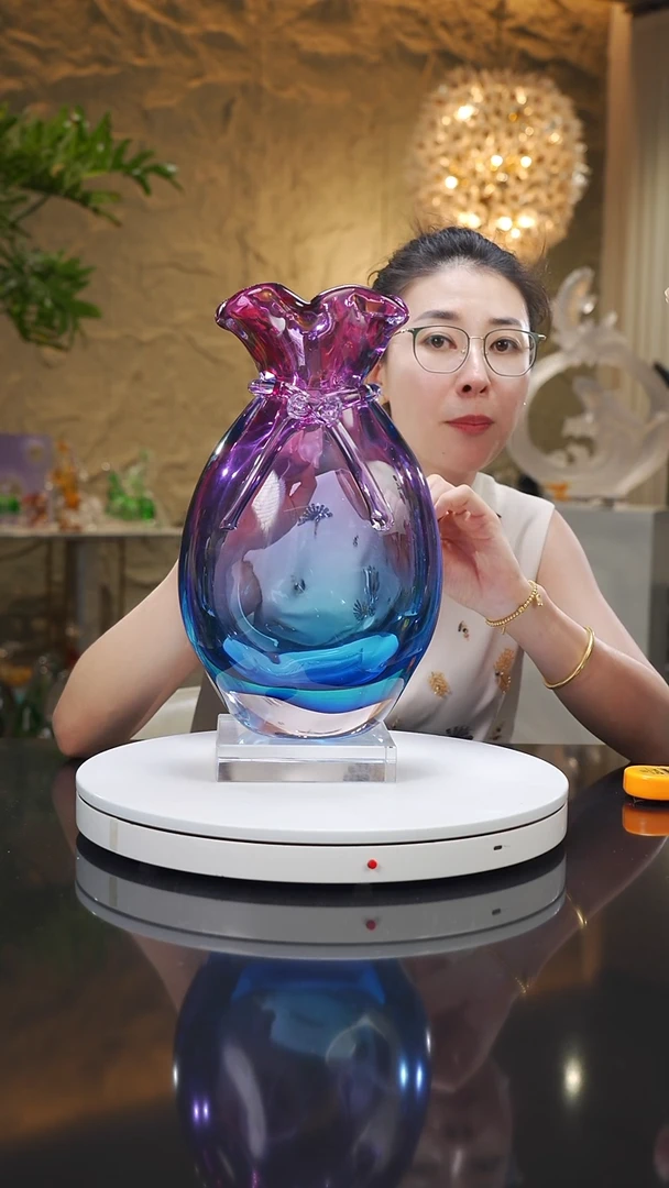 瓷片设计款金红蓝钱袋花瓶大号