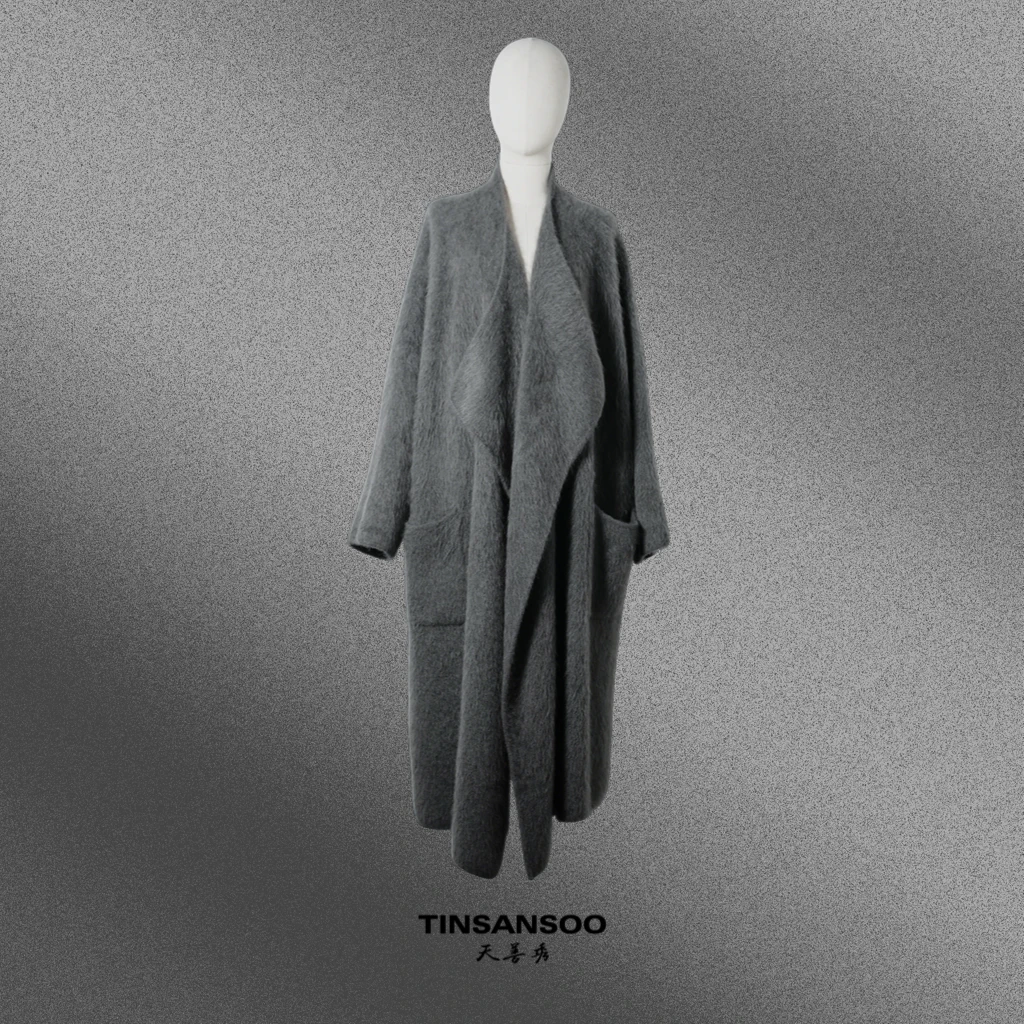 天善秀/2025秋冬100牦牛绒拉绒松弛感宽松冬季大衣长款外套