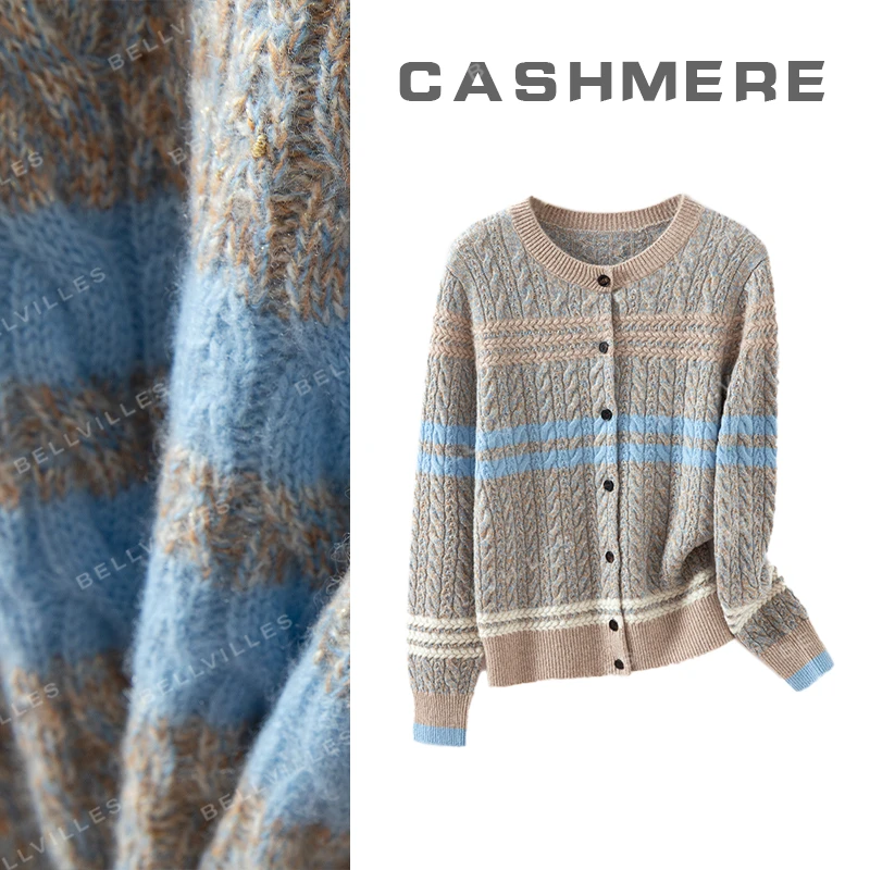 贝拉维拉【100%山羊绒】秋冬季羊绒衫小外套时尚花纱复古纯羊绒小衫