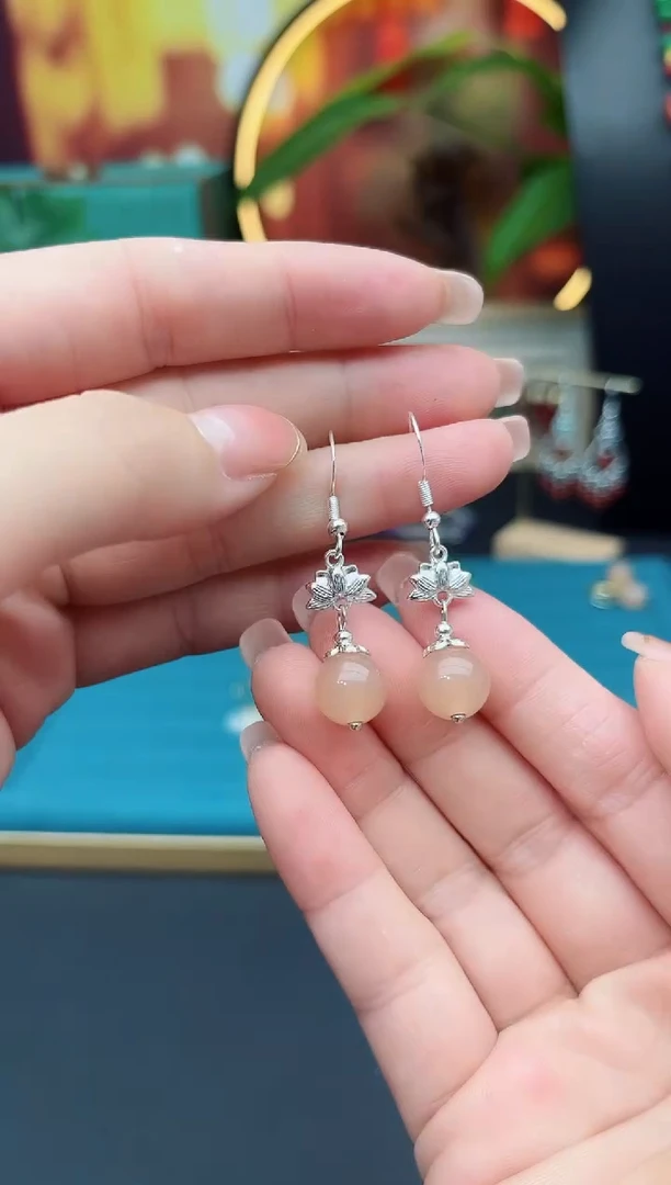 玛瑙/玉髓耳饰银S925镶嵌324