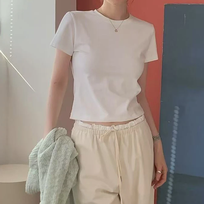 No退No换壹韩国东大门女装2025年新款百搭短款修身短袖t恤女025f