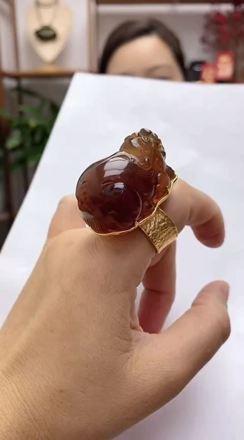 【闪购商品】琥珀裸石银S925镶嵌琥珀戒指