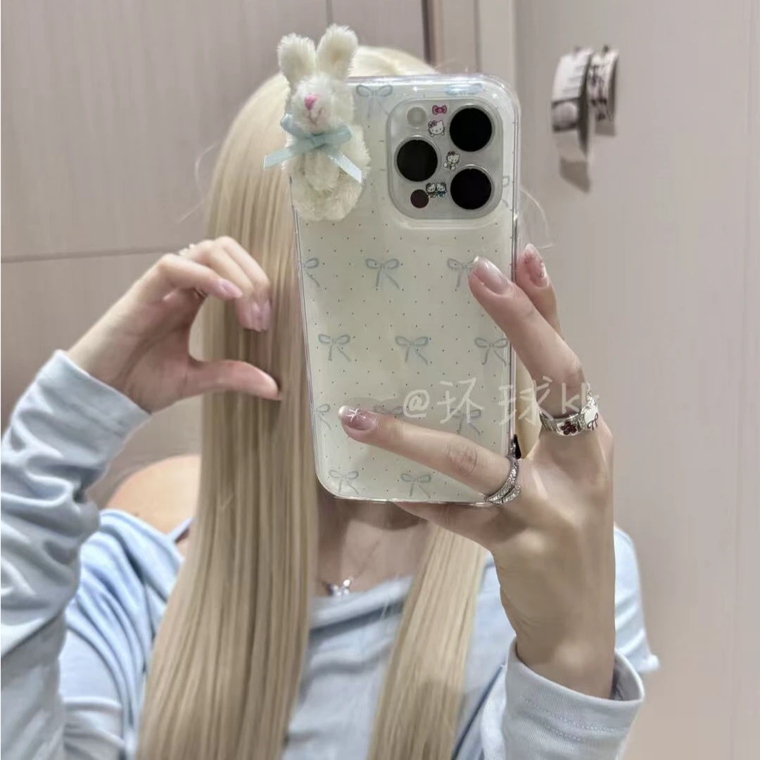 卡通蓝蝴蝶结适用苹果手机壳华为vivo小米荣耀oppo红米一加软公仔
