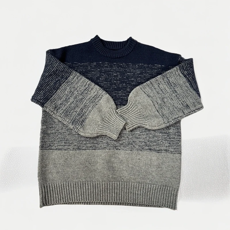 慵懒软糯渐变条纹粗针圆领女装减龄休闲秋冬长袖打底针织毛衣