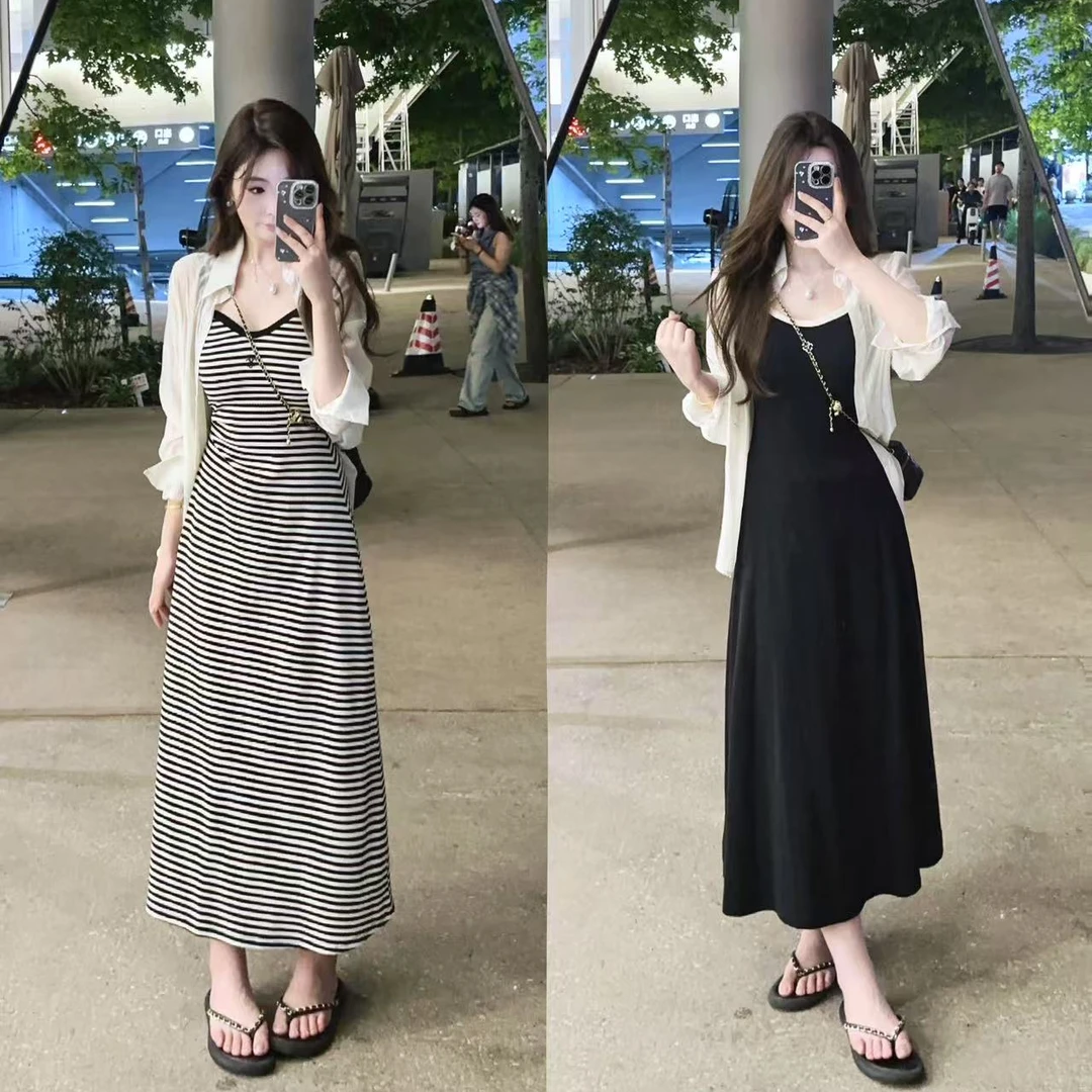 MuMu子酱微胖定制韩系休闲收腰连衣裙+蝴蝶结烫钻白色衬衫WP9413