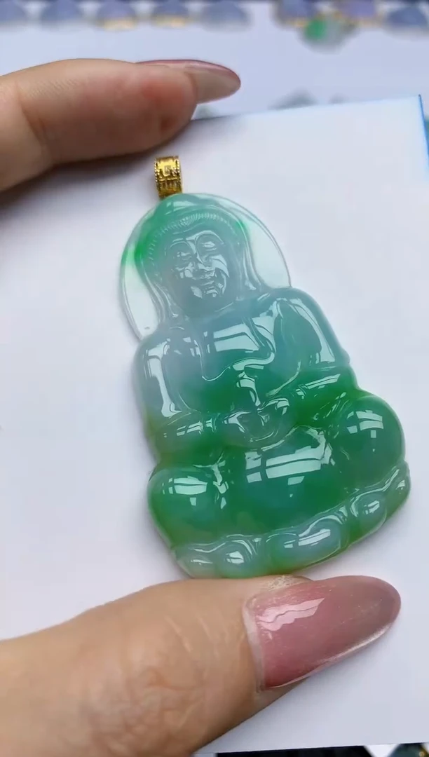 【闪购商品】翡翠挂件18K金镶嵌天然翡翠A货