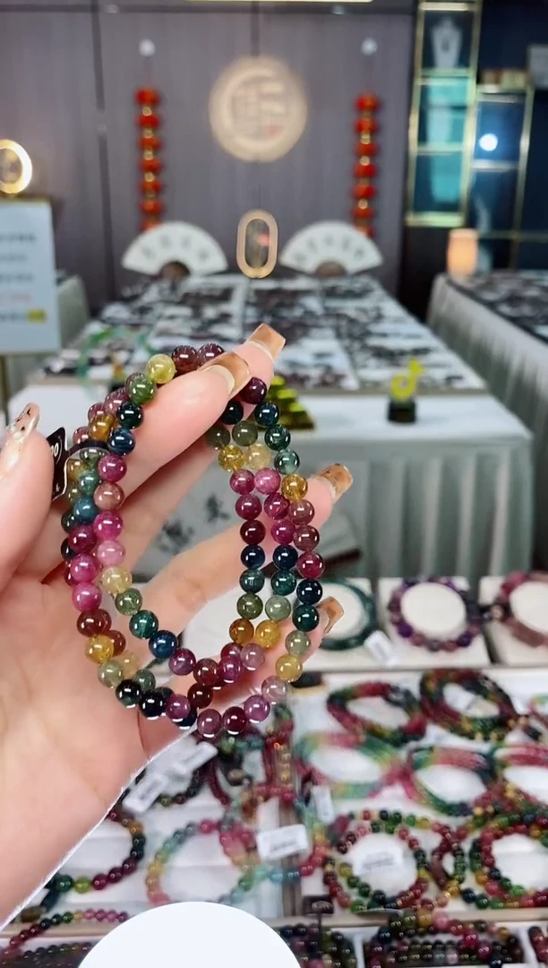 老矿碧玺色标彩虹三圈手串6mm+未镶嵌碧玺dan多样性发货一条