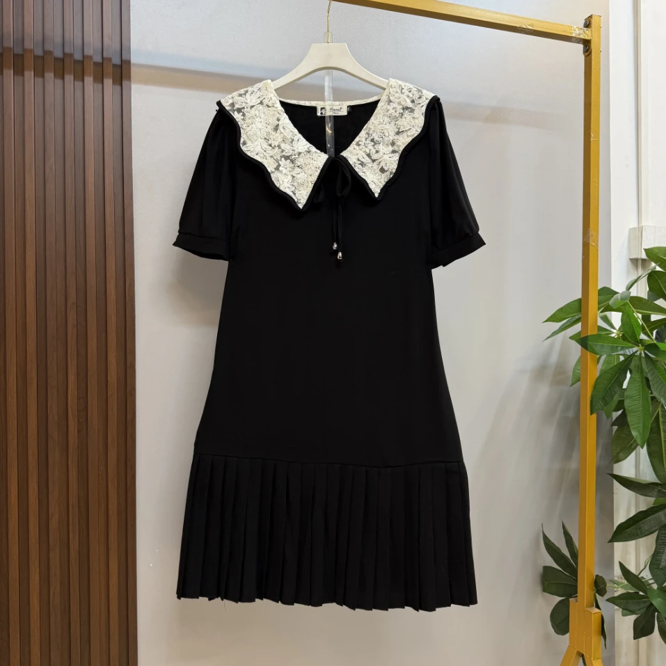 欧货新款微胖遮肉时尚洋气欧若娃娃领盐系少年感大码连衣裙