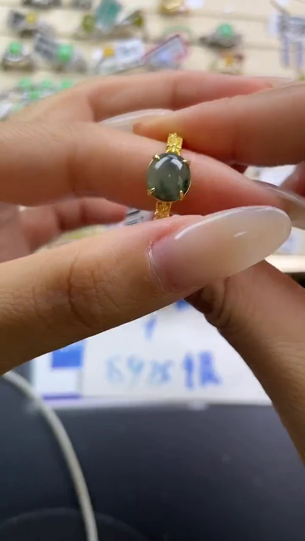 银S925镶嵌戒指翡翠翡翠 蛋面 银S925镶嵌