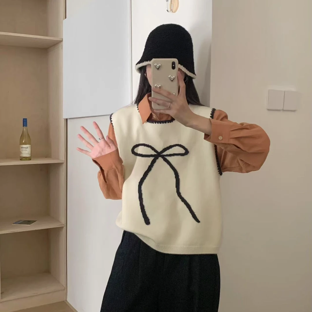 上衣马甲针织时尚百搭宽松无袖韩版复古外穿减龄马夹秋冬套头秋季