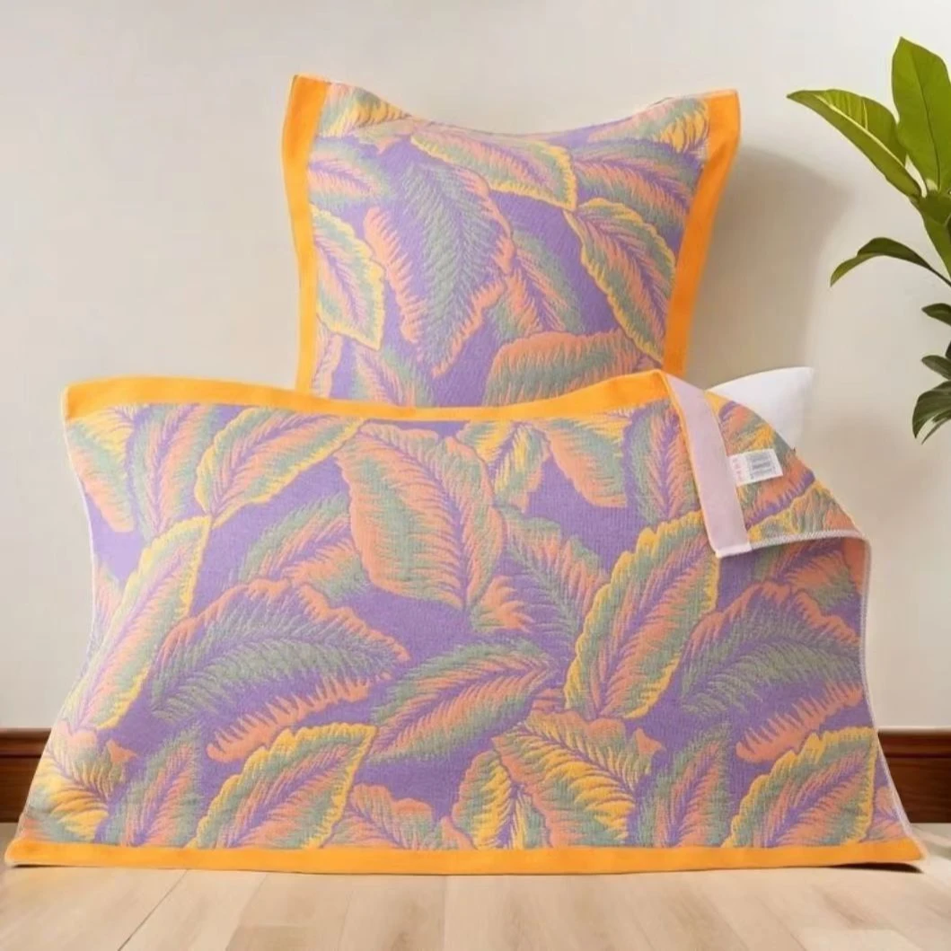 （叶梦芭蕉）52*78cm纯棉纱布加厚四季可用枕巾一对两条