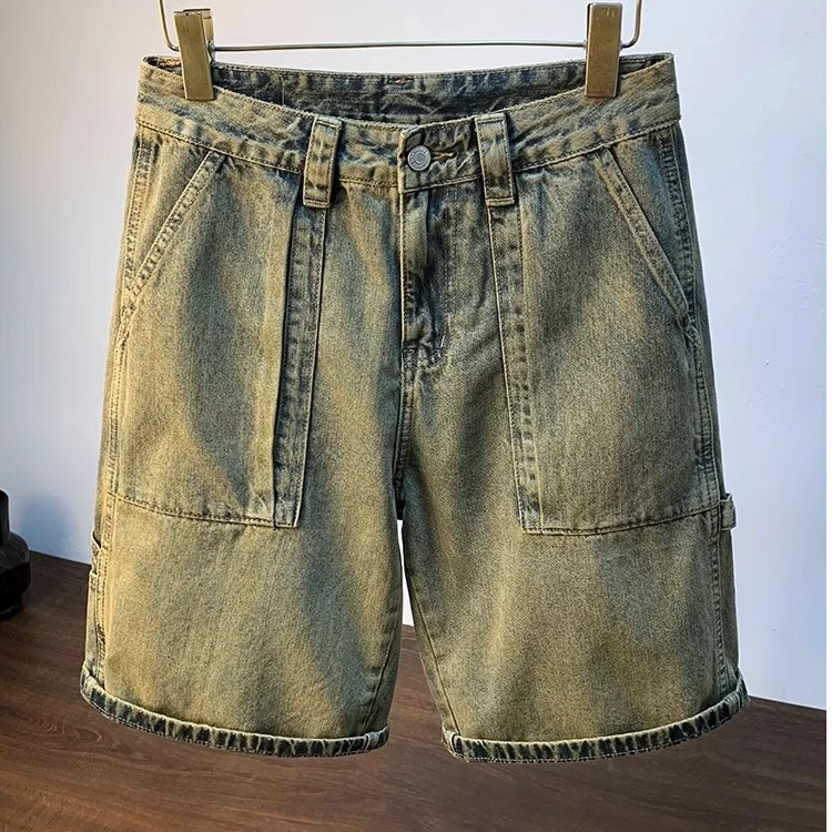 荷波撒纳温夏季直筒牛仔中裤男士潮流复古工装五分裤薄款休闲短裤