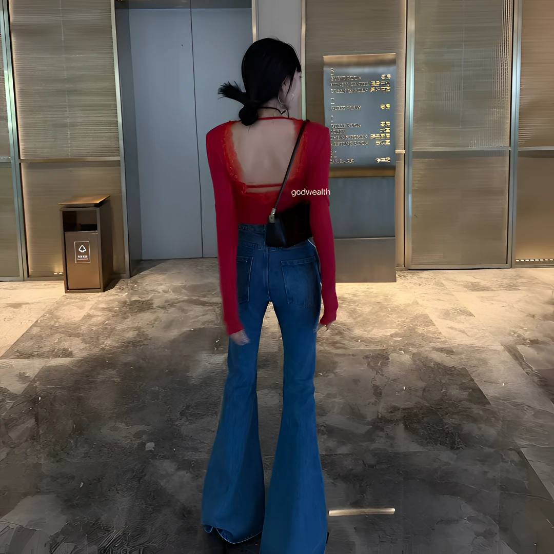 宠儿【2025春款财神韩版4色漏后背蕾丝修身体恤】