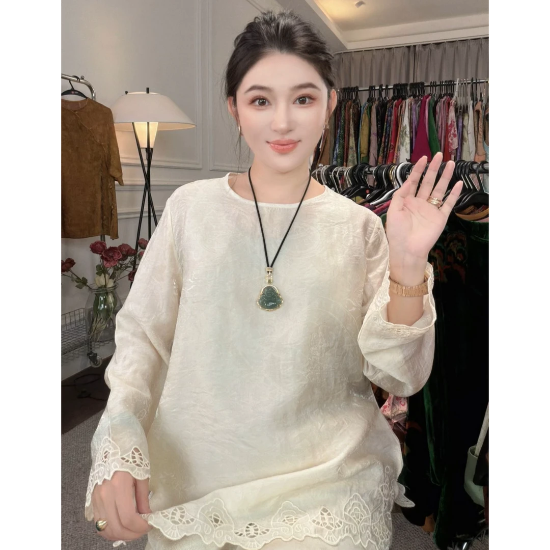 【珍珠白】新中式国风长袖上衣高级时尚百搭气质显瘦