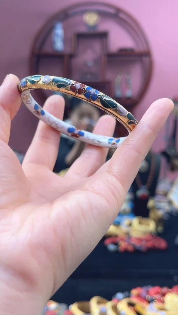 非遗 景泰蓝半金地手镯 白色