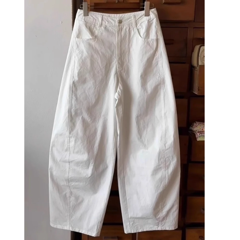 今年流行的爆款夏季休闲显瘦白色弯刀裤子宽松慵懒风女2025年新款