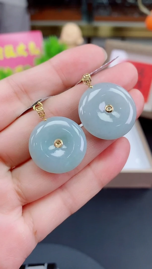 吊坠(不含链)18K金镶嵌翡翠平安扣多样性发其一@@CMT1445-1