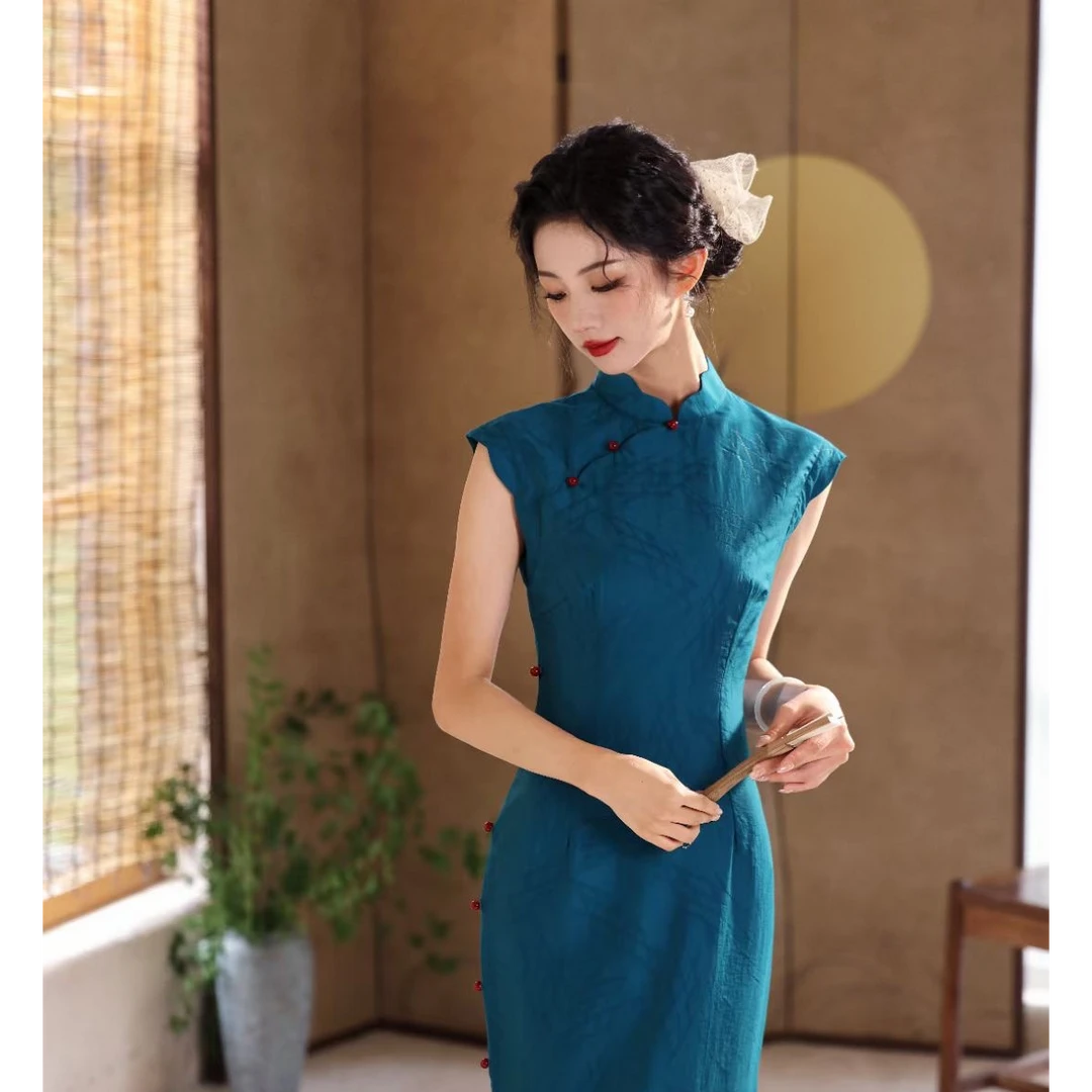 【烟雨客】新中式2025年人丝春夏款旗袍无袖气质复古国风连衣裙3182