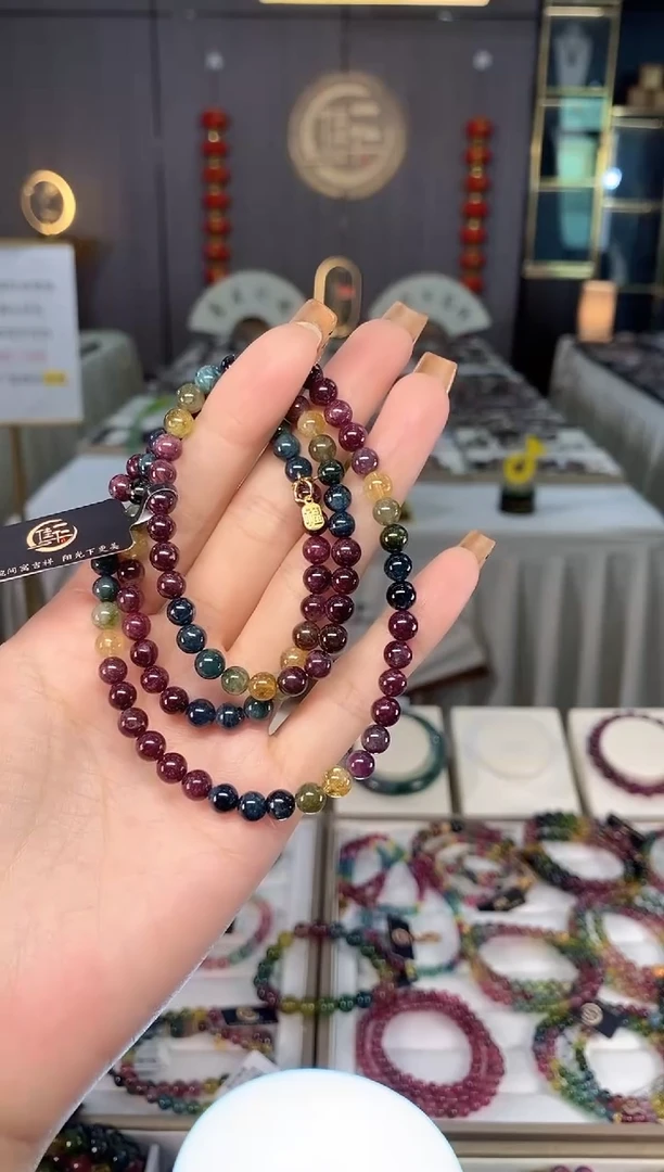 未镶嵌老矿碧玺彩三圈手串5mm+碧玺dan多样性发货一条