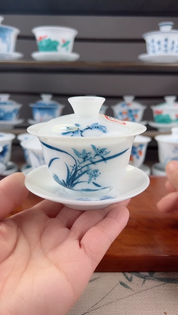 微瑕高冰兰花130ml三才盖碗