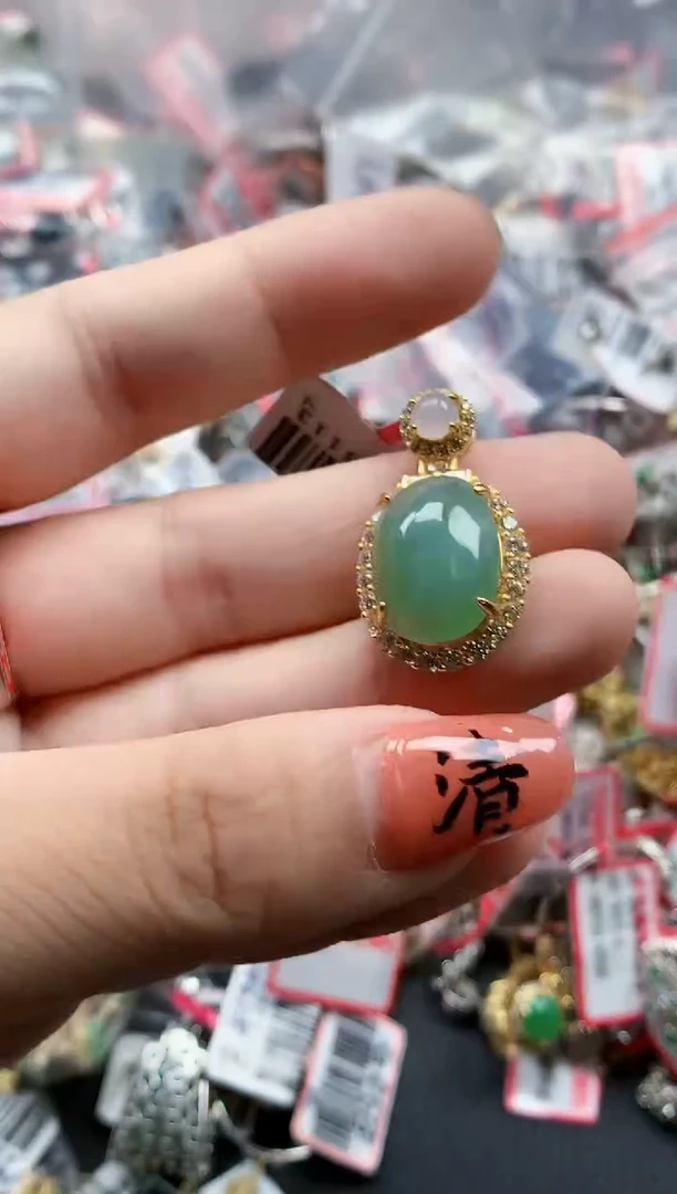 银S925镶嵌戒指翡翠天然A货缅甸翡翠