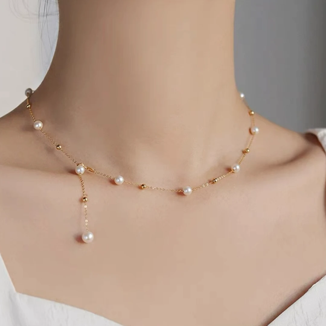 满天星淡水珍珠项链女小众锁骨链/s925