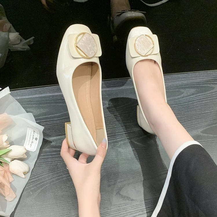 【康弟专属】新款气质粗跟浅口单鞋女软底妈妈鞋一脚蹬皮鞋7858