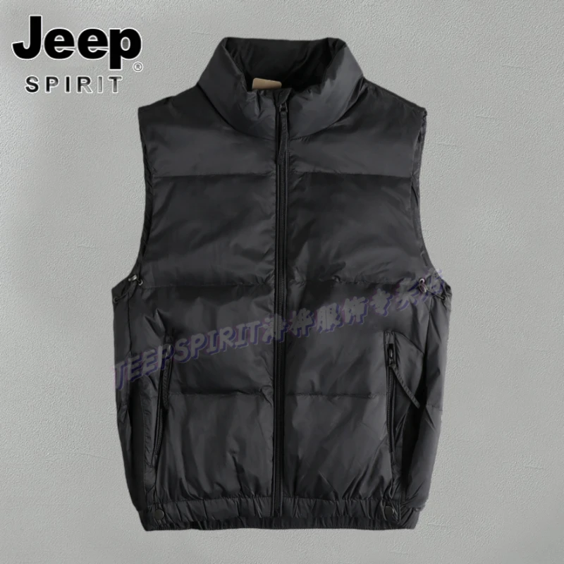 JEEP SPIRIT冬季开衩设计鸭绒保暖羽绒服马甲男休闲无袖坎肩夹克