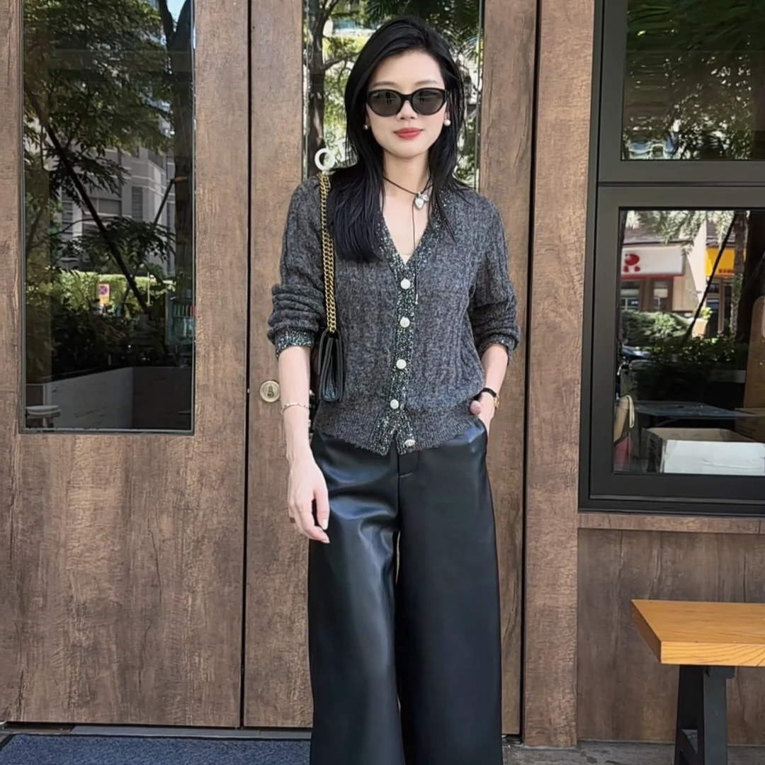 【雾中邂逅】针织休闲开衫薄款长袖老钱风亮片扣女装开衫