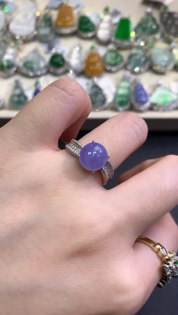 【闪购商品】翡翠戒指18K金镶嵌C74     紫货有色差