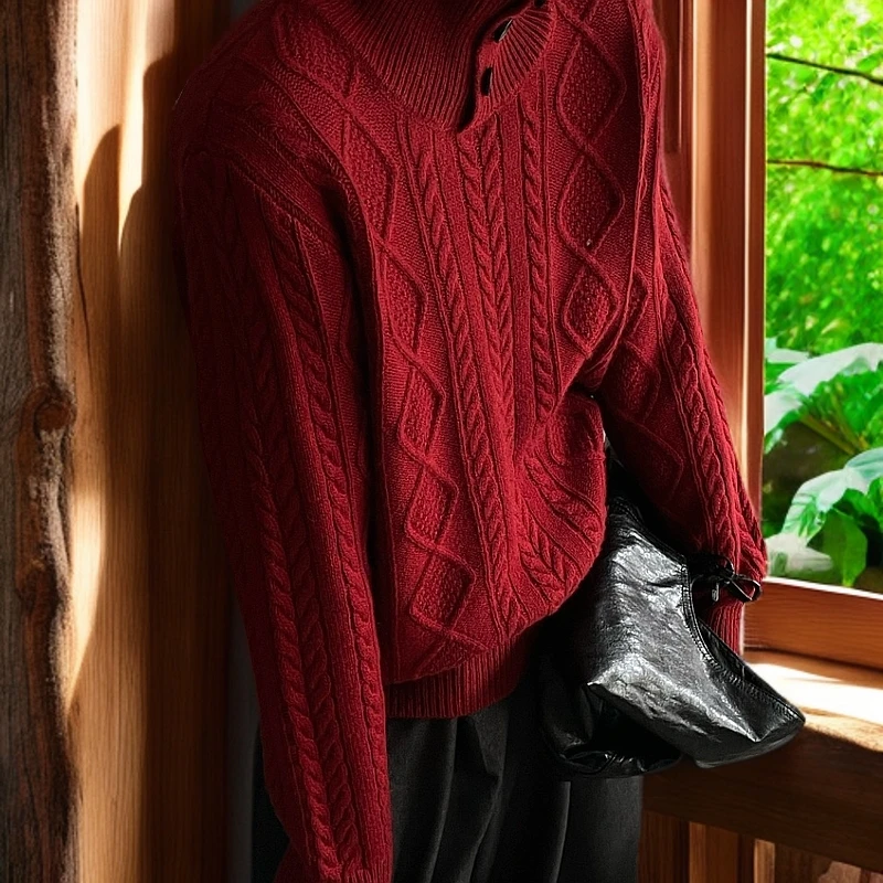 【段公子甄选】气质百搭华夫格半高领毛衣