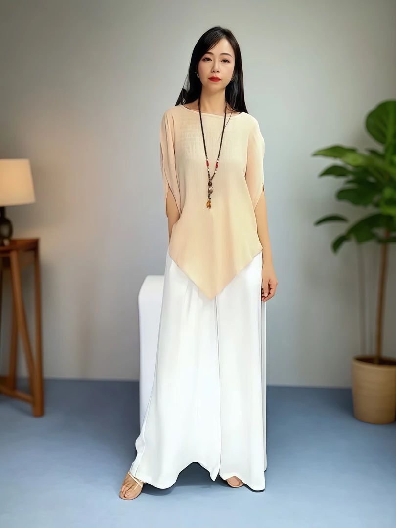 宽松飘逸文艺夏季设计师气质优雅轻奢上衣666（藕粉色）