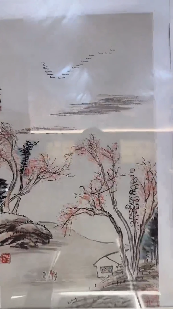 12-13-3齐老师一排大雁版画作品